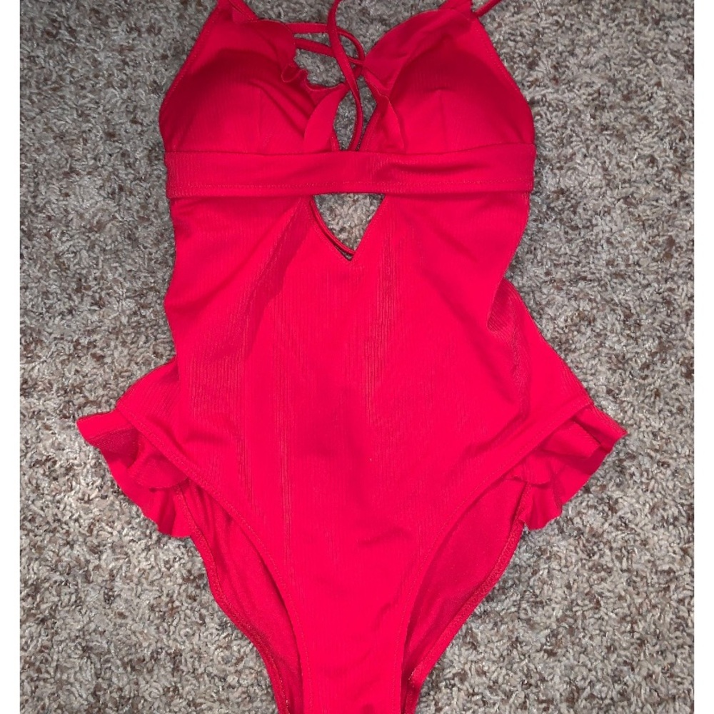 Red one piece swim